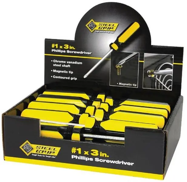 212 MAIN 3 in. No.1 Phillips Screwdriver, Steel Grip Model 2265346, Counter Top Display - pack of 24