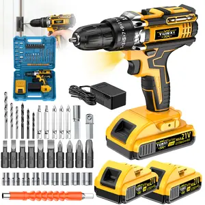 Yunxi 21V Cordless Drill Set, Rechargeable Electric Drill with Work Light, Equipped with 1.5Ah Lithium Battery and Charger, Two-speed Adjustable Speed, Drill and Screwdriver Set, Suitable for Home Decoration, Maintenance and Handicrafts, Gift ，woman