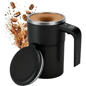 Electric Coffee Mug with a Built-In Lcd Thermometer, Perfect for Brewing Coffee, Milk, Cocoa, Etc. Stainless Steel Automatic Self Magnetic Stirring Mug (black)