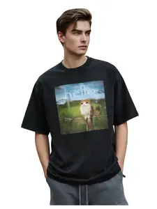 Vintage Washed Hello Kitty Print Loose T-Shirt, Y2K Street Retro Short Sleeve, Unisex Casual Daily Wear, All Seasons