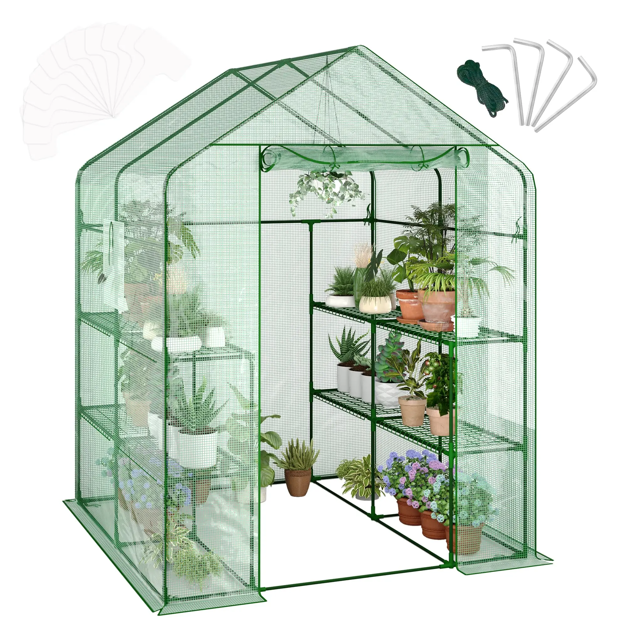 Tunnel Greenhouse, Hoop House Greenhouses for Outdoors, Galvanized Steel Frame Green PE Cover Warm House for Seed Starting, Herbs, Vegetables & Flowers, Heavy Duty Greenhouse, Portable Greenhouse