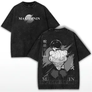 Jujutsu Kaisen Maki Zenin – Washed Heavy Cotton Oversized Shirt with Bold Graphic Back Art | Anime Fighter’s Statement Piece, 90s Graphic American Casual Short Sleeve Tee | Premium Soft Cotton Classic Unisex T-Shirt for Daily, Gym & Streetwear