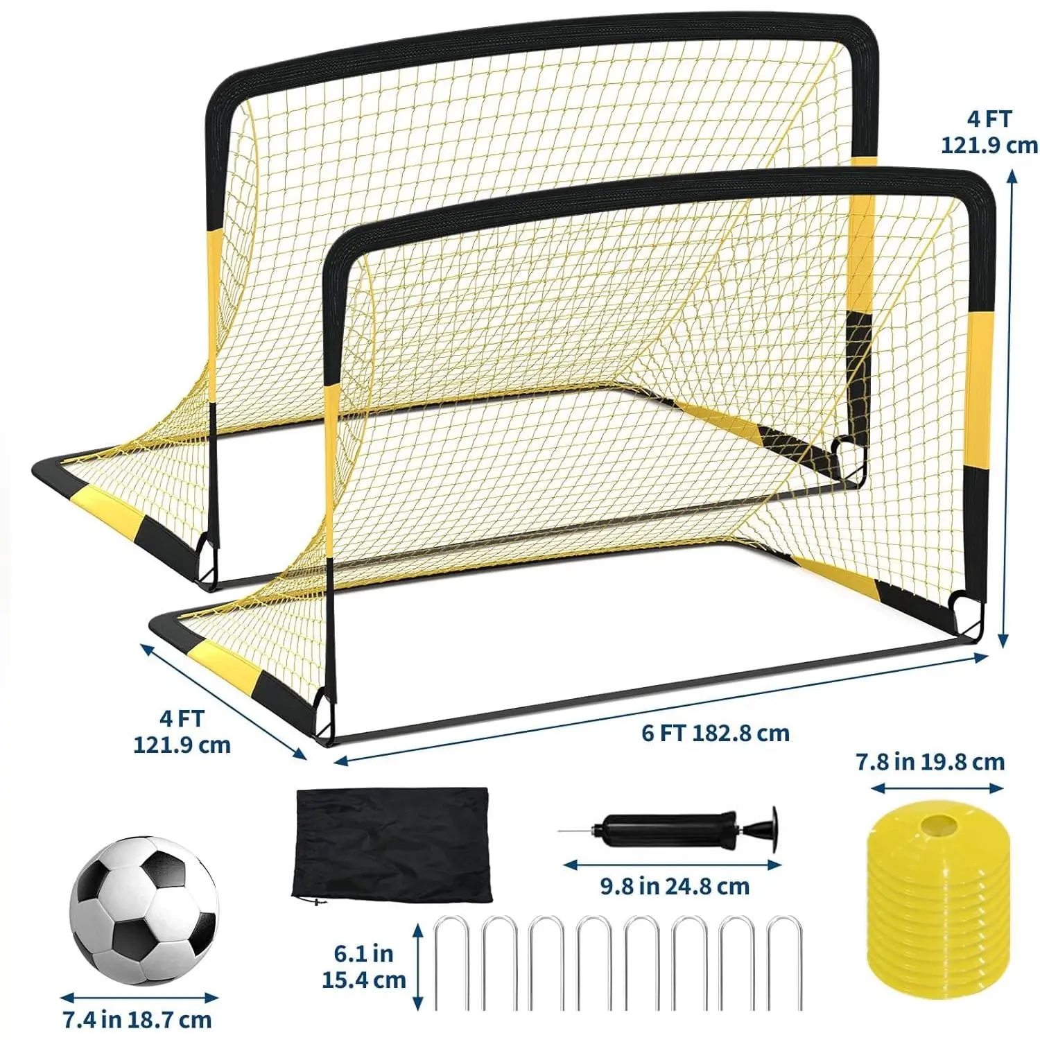 12x6 6x4 FT Steel Soccer Goal for Backyard Portable Football Net with Ground Stakes Easy Setup