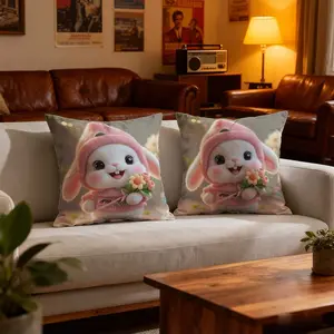 2PCS Rabbit, Pink Hat, Bouquet, Smiling, Suitable for Living Room Sofa, Bedroom Bed, Car, Gift Decoration, Theme Activities, 2D Flat Printing