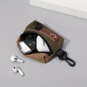 Corduroy Coin Purse Lipstick pouch Vintage Portable Credit Card ID Wallet with Womens Fashion Handmade Key Chain Pouch