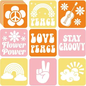 36 count Groovy Hippie Drawing Stencils for  8 Inch Sidewalk Chalk Stencils Painting Spring Gifts Large Washable  Retro Boho Themed Primary Shape Template for