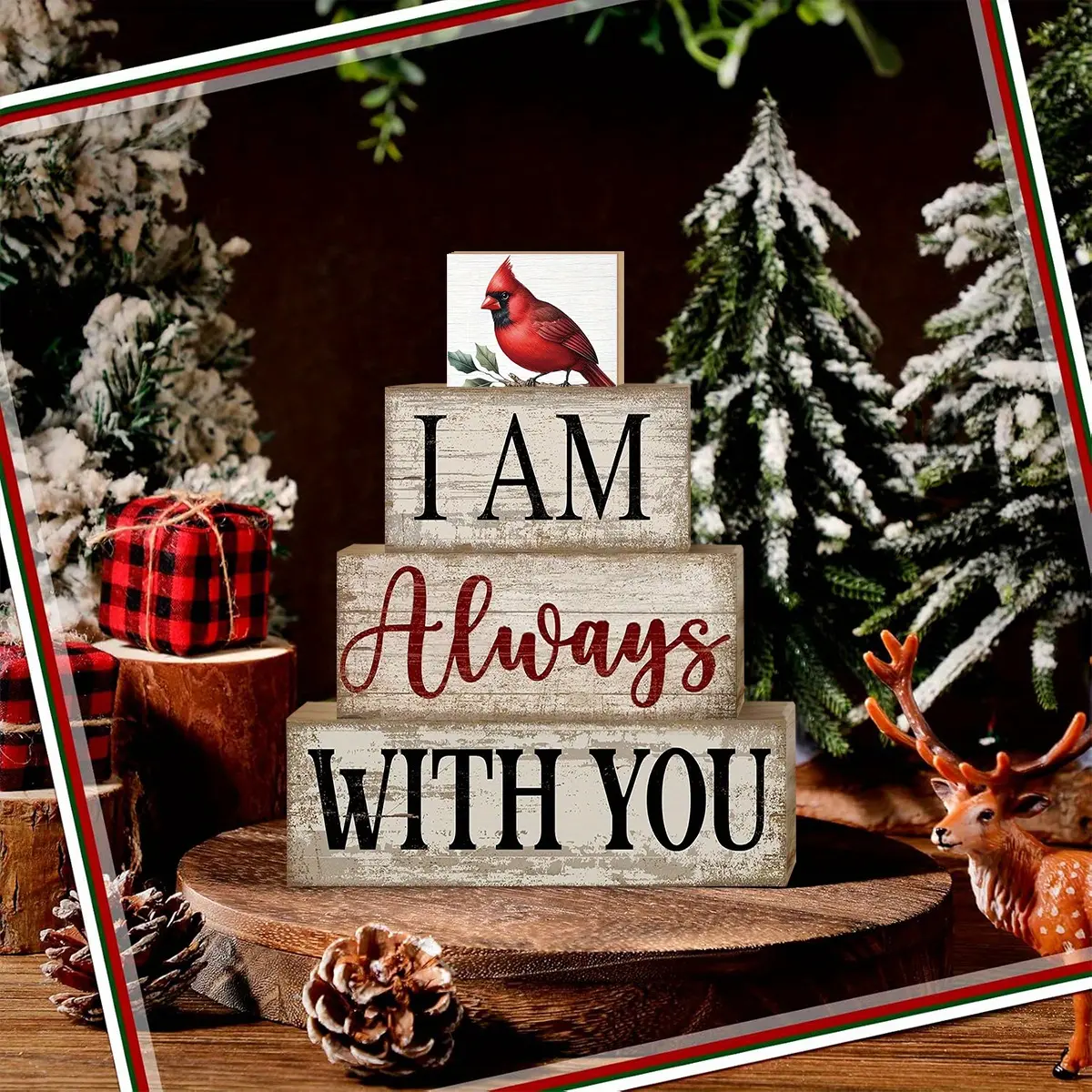 4 pcs Christmas Table Centerpiece Rustic Decorative, Tiered Tray Decor, Nativity Scene Wooden Decoration, Funny Gingerbread Christmas Sign, Block Signs Gift Farmhouse Winter Table Decoration for Home Kitchen, Decorative Table Centerpieces
