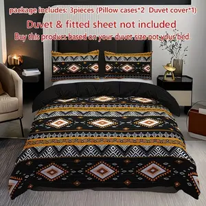 3-piece Bohemian striped plaid duvet cover set (1 duvet cover + 2 pillowcases, pillow inserts not included), high-definition printed design for home and dormitory use.