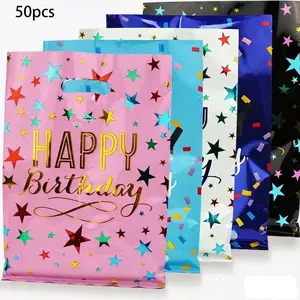 50pcs Thick Aluminum Foil Star Gift Bags, 5 Colors Party Favor Candy Bags, Birthday Party Handheld Snack Pouches Set, Party Supplies