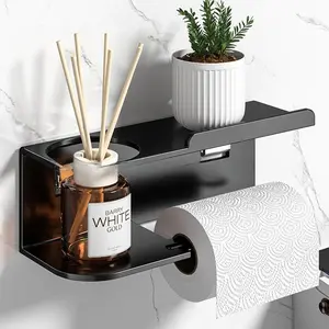 Stainless Steel Wall Mounted Tissue Holder, 1 Piece Punch Free Tissue Holder with Phone Holder, Bathroom Storage Rack for Toilet Paper, Home Organizer, Bathroom Accessory, Bathroom Accessories Organizer, Bathroom Supplies