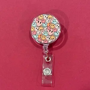 Smiley Faces ID Badge Reel healthcare worker Funny Retractable