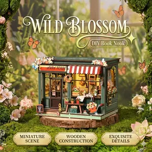 DIY Book Nook Kit - Wild Blossom 3D Wooden Puzzle Miniature House with LED Light, Creative Bookshelf Insert Decor, Personalized Handmade Gift for Adults & Teens
