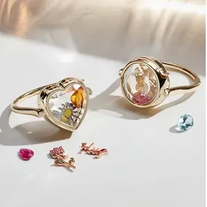 14k Gold Plated Ring for Women,Birthstone Heart Round Box Ring, Colorful Zircon Accessories,Personalized Ring14k Gold Plated Necklace for Women