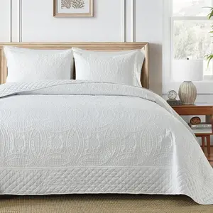 California King Bedding Set, 3-Piece Lightweight Soft Coverlet Set (111x106 inches) with 2 Pillow Shams (20x36 inches), White