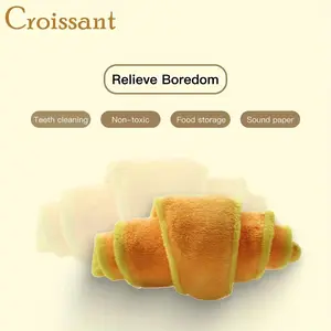 Plush Croissant Bread Roll Toy for Cats & Dogs - Cartoon Design Soft Core Bag - Educational & Fun Interactive Pet Toy (No Battery Required)