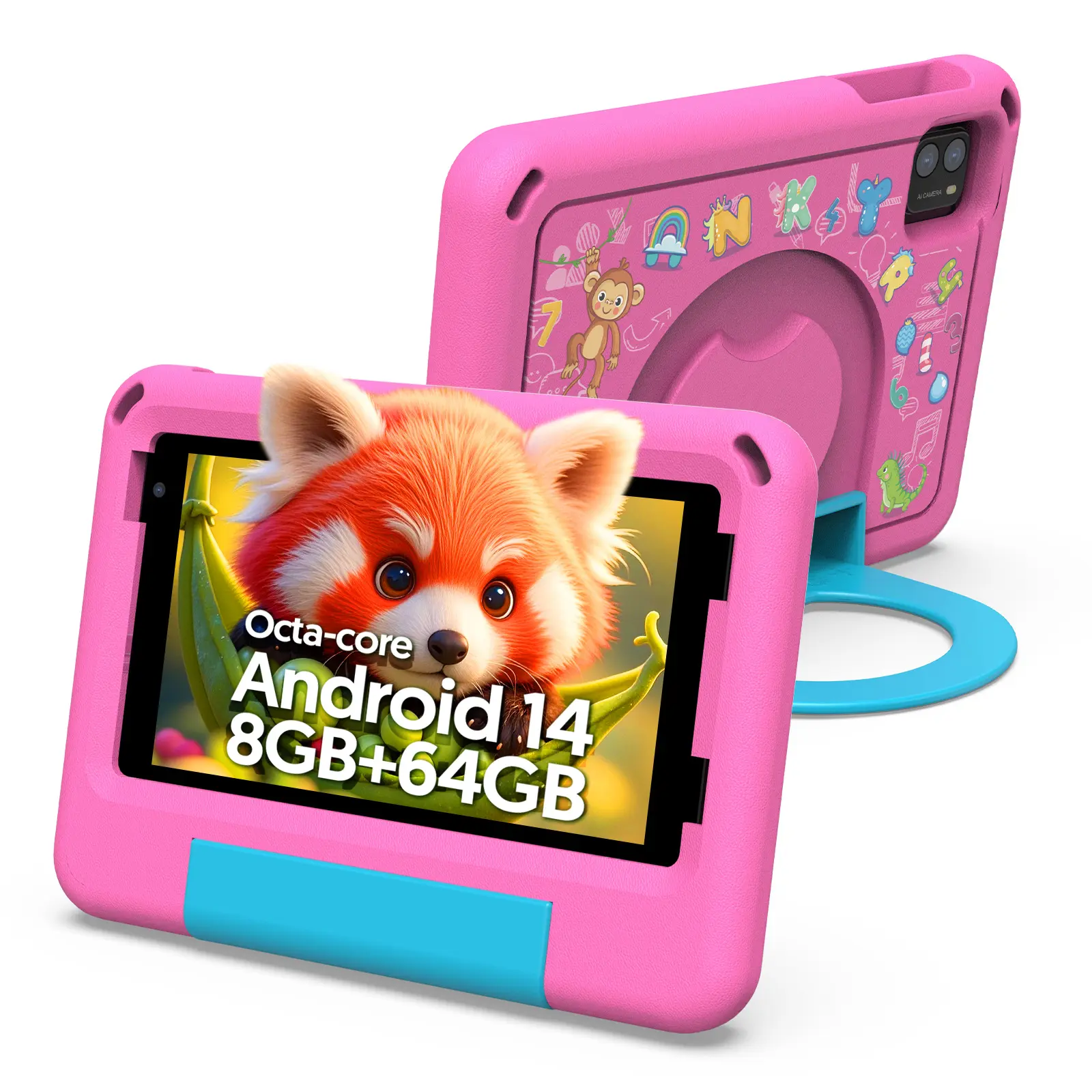 New Arrivals Kids Tablet, 7 Inch, Android 14.0 , 12GB RAM 32GB ROM Tablet, GMS, Eye Protection Screen, Parental Control, Education APP, Dual Camera, Shockproof Case, Games, Tablet, Pad Boys and Girls Pink Blue Best Gift For Kids