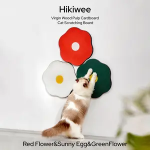 Hikiwee Flower Cat Scratcher - Wall Mount Design in Sunny Egg, Red & Green, Easter Gift for Cat Lovers, Space-Saving Home Decor That Saves Furniture (Choose 3-Pack or Single)