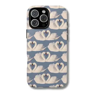 FOREVER SWANS Phone Case Cic Blue Swan Heart Pattern Girly Romantic Aesthetic Tough Case for iPhone Samsung Google Pixel Polycarbonate TPU Impact Resistant