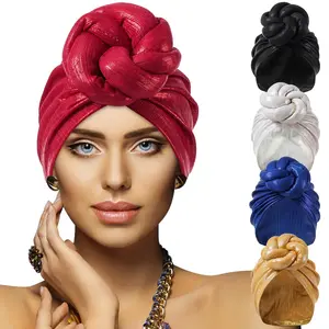 Pre-made African Style Braided Turban, Knot Head Wraps Colorful African Hats Wrap Caps Bonnet Elastic Head Wraps