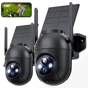 3MP Security Camera Outdoor Wired: Solar Camera for Home Security 2.4G WiFi Homekit Dome Surveillance Video Cam (HD Video Quality) Outside 360 °  PTZ Auto Tracking Color Night Vision 24/7 Recording Motion Detection 2-Way Audio, Live View 2Packs Black