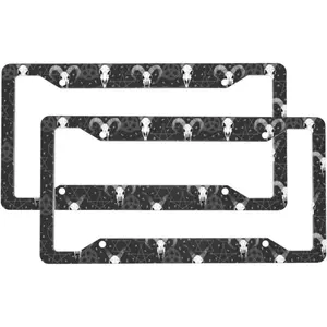 2 Pcs Car License Plate Frames for Women Men - 4 Holes Solid Aluminum Gothic Style Cool Goat Skull License Plate Cover for Car Accessories for Women Men with Fasteners and Screws ﻿
