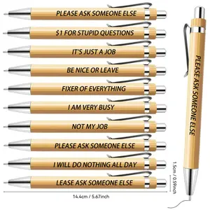 10 Pcs Bamboo Ballpoint Pen Set, Writing Pen, Sarcastic Office Humor Pens with Funny Quotes for Coworkers, Novelty Gag Gifts for Adults, White Elephant Office Party Supplies
