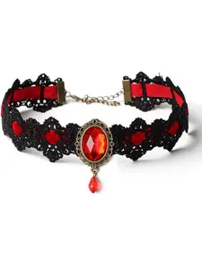 Gothic Dark Style Vintage Lace Material Crystal Accents Collar Necklace, Gothic Inspiration, Perfect for Christmas, Parties, Festivals, Daily & Special Occasions