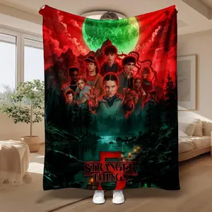 Stranger Things Printed Pattern Blanket, Super Soft Flannel Throw for Sofa Bed, Lightweight & Warm Cozy Blanket for Camping Office Couch large soft lightweight warm