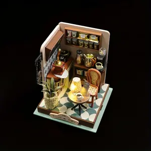 1pc DIY Miniature Dollhouse Kit – 3D Model Wooden Furniture Tiny House Room Display Building Wood Puzzle For Teens And Adults, Suitable For Romantic Valentine's Day, Christmas