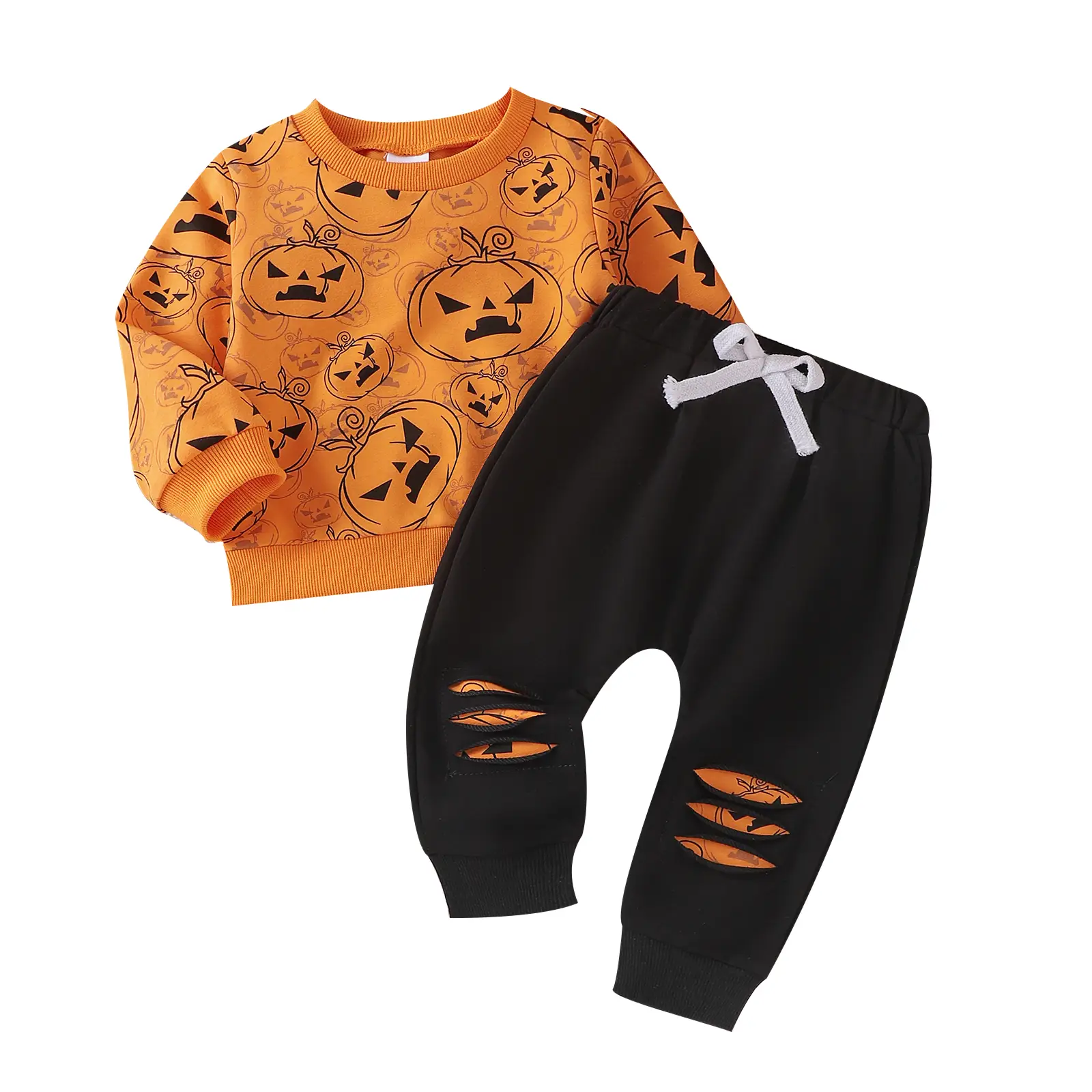 Toddler Baby Boy Halloween Outfit Pumpkin Sweatshirt Long Sleeve Shirt Pullover Top and Pants Fall Winter Clothes Set
