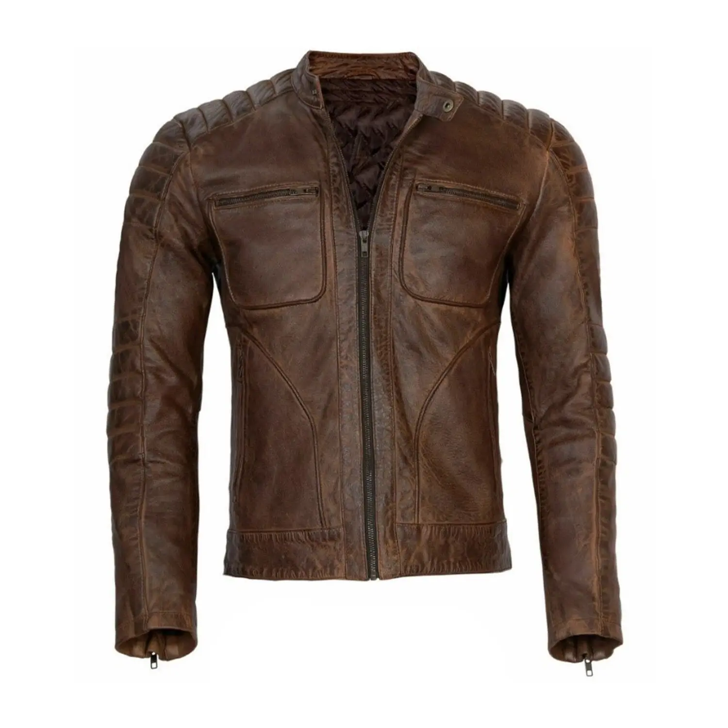 MotorCycleJackets Men's Vintage Brown Cafe Racer Leather Jacket
