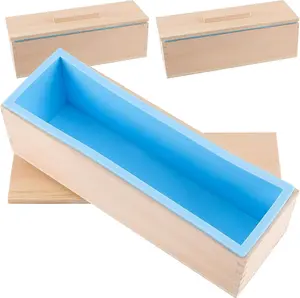 3 Set 45 Oz Blue  Soap Molds Loaf, Flexible Rectangular Soap Making Molds with  Box Wooden Covers, Soap Molds for Soap Making