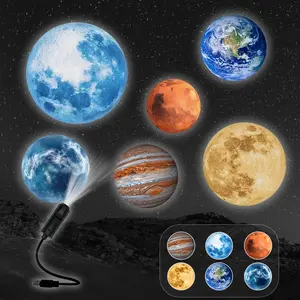 Planet and Moon Projector, 6 Planet Pictures Replacement, Night Light Projection Lamp, 360 Degrees Rotatable, Moon Earth for MERCURY Mars for SATURN, Gift for Others, Room Decoration, Photo Background, Wall Ceiling Decoration, Aurora Projector Lamp