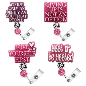 Cartoon and Letter Pattern Retractable Badge Holder, 1 Count Acrylic Name Badge Clip, Badge Buddy Nursing, Suitable for Nurses, Jobs, Volunteers, Office Workers