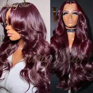 Shining Star Dark Burgundy 99J Red Colored Body Wave Human Hair Wig 13x4 HD Transparent Lace Frontal Wigs for Black Women 16-34 Inches
