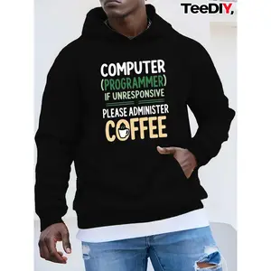Men's Funny Coding Slogan Hoodie - Computer Programmer Coffee Lover Tech Geek Gift, Black with White/Green Coding Print & Coffee Cup Design, Hooded Sweatshirt with Pocket for Programmers, Casual Winter Wear (Machine Washable)