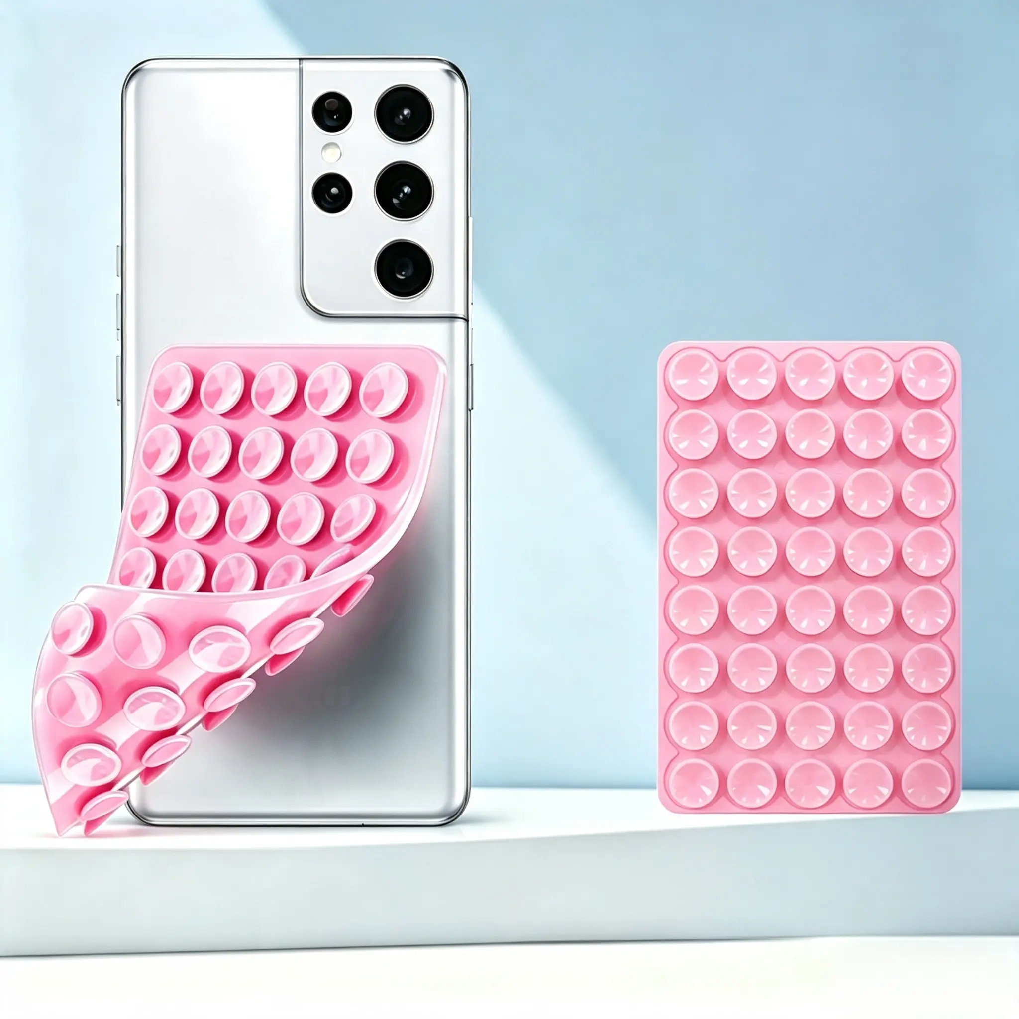 Silicone Suction Cup Phone Case Mount Double Sided- Hands-Free, Strong Grip Holder for Selfies and Videos - iPhone and Android Compatible - 2.25″ x 3.25″,Pink multifunctional stand sun visor phone holder octo buddy
