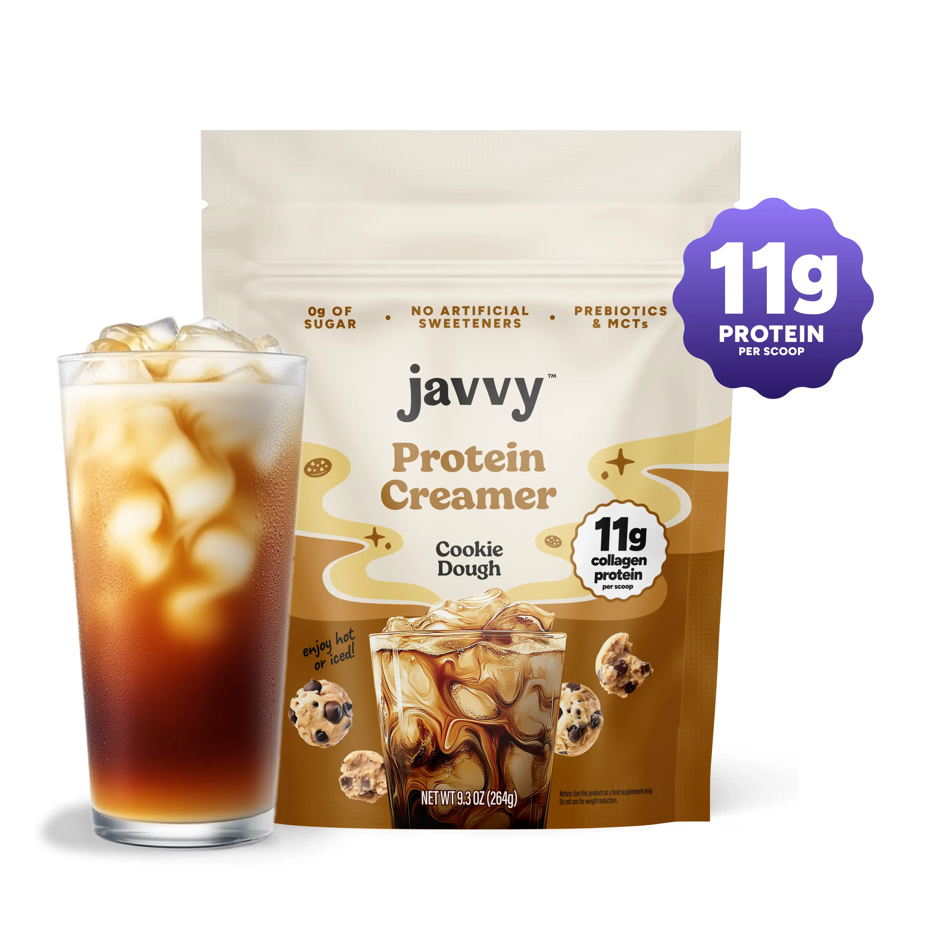 Cookie Dough Protein Coffee Creamer - Grass Fed Pasture Raised Collagen - Hair, Skin & Nail Support, Energy-Boosting MCTs, Keto Friendly, Lactose Free & Gluten Free, No Added Sugar, 11g of Protein
