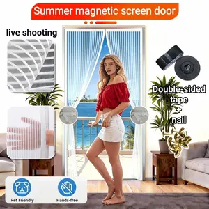 Diamond Mesh Summer Door Curtain, Mosquito Proof Breathable, No Drilling Installation, Quick Magnetic Closure, Home Decor Screen Door
