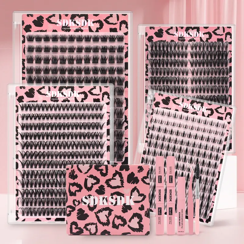 4-Style Lash Cluster Kit • Mixed Length DIY Individual Eyelash Extensions • Wispy Reusable Lash Clusters with Glue, Tweezers & Remover • At-Home Salon Look
