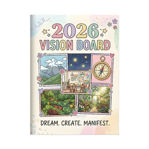 2026 Vision Board Sticker Set, Dream Planning Creative DIY Material Pack, 21x28.5cm Cute Illustration Design, Free Space for Creativity