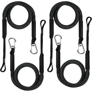 4 Pack Bungee Dock Lines for Boats, Shock Absorbing Mooring Ropes with Stainless Steel Clips, Stretchable Docking Lines with Floating Handles, Easy Adjustable Boat Accessories 4FT to 6FT Black