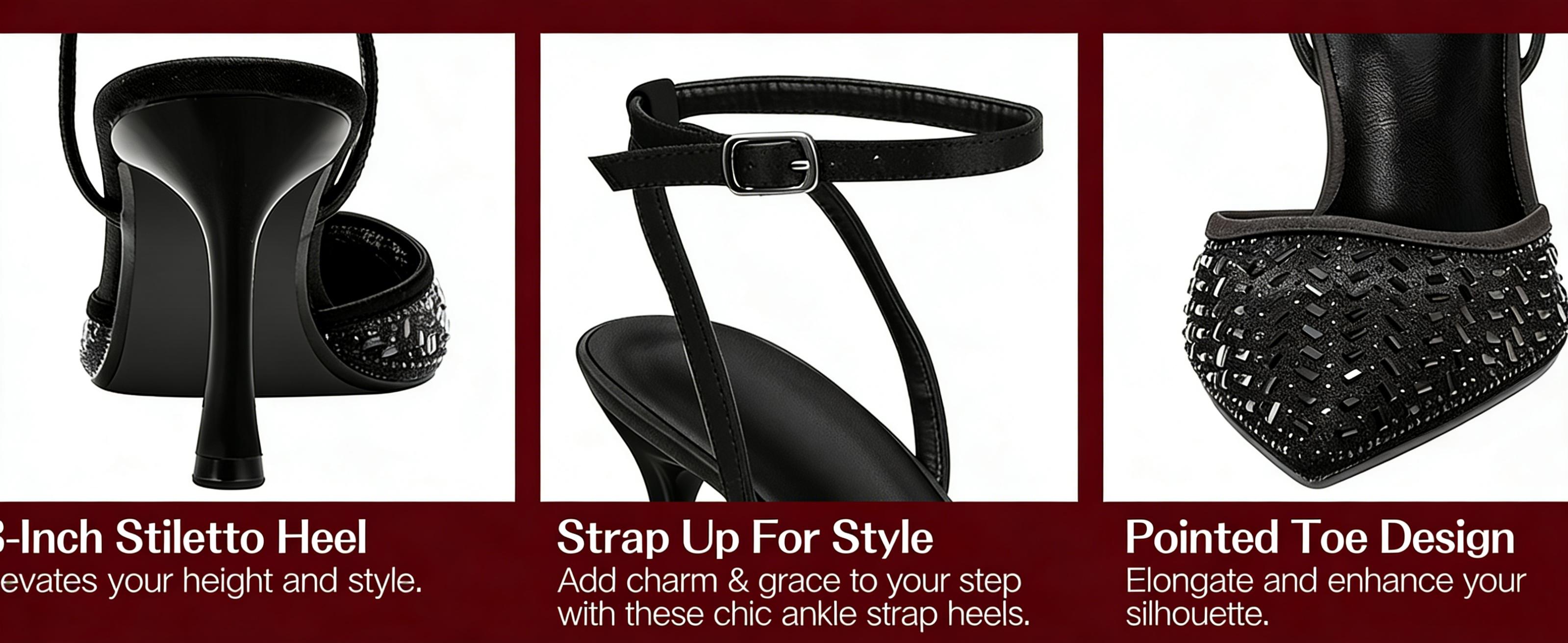 Women's Cienna High Heels Sexy Stiletto Pumps Closed Toe Mesh Sparkly Rhinestones Ankle Strap Dress Wedding Party Pumps Shoes