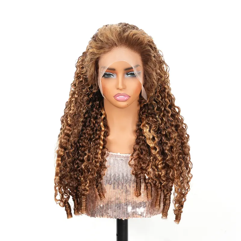 Trendy Beauty Hair Highlight P4/27 Burmese Curly Wig 13x4 13x6 Lace Front Wig Honey Blonde Pre Plucked Natural Hairline Baby Hair No Shedding No Tangle Heat Friendly Daily Wear Women