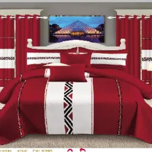 Surprise! 9-piece home decor set (various patterns available): bedspread 1 + printed pillowcases 2 + curtains 6 (printed ×2, solid color ×4), all-season, suitable for home decoration, making the bedroom more beautiful