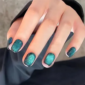 Fashion Cat Eye Finish Glitter Fake Nails with Nail File & Tape, 24pcs Removable Short Press On Nails for Women Girls DIY Manicure Nail Art Supplies