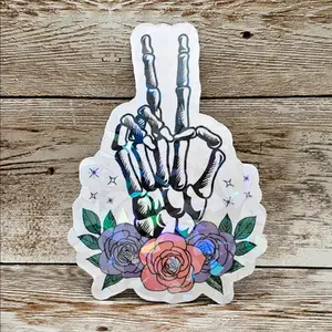 Skeleton Peace Sign Sticker, Holographic Skeleton Sticker, Peace Sticker, Floral Sticker
