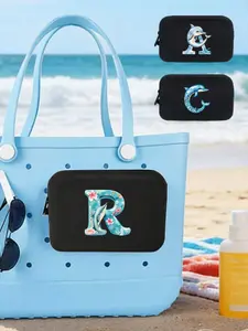 Silicone Pouch ,With Cute Dolphin Letters A-Z, Bogg Organizer Wallet Pouch With Zipper,Portable Silicone Coin Purse,Beach Bag Decorations And Accessories,Perforated Bag Decoration,Initial Bag For Rubber Tote Accessory, Beach Bag Insert