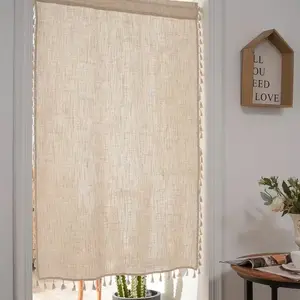 1pc Curtain with Fringe, Transparent Sheer Curtains for Living Room and Bedroom, Rod Pocket Design, or Natural Linen Look