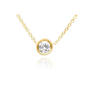14k Gold Solitaire Bezel Diamond Necklace